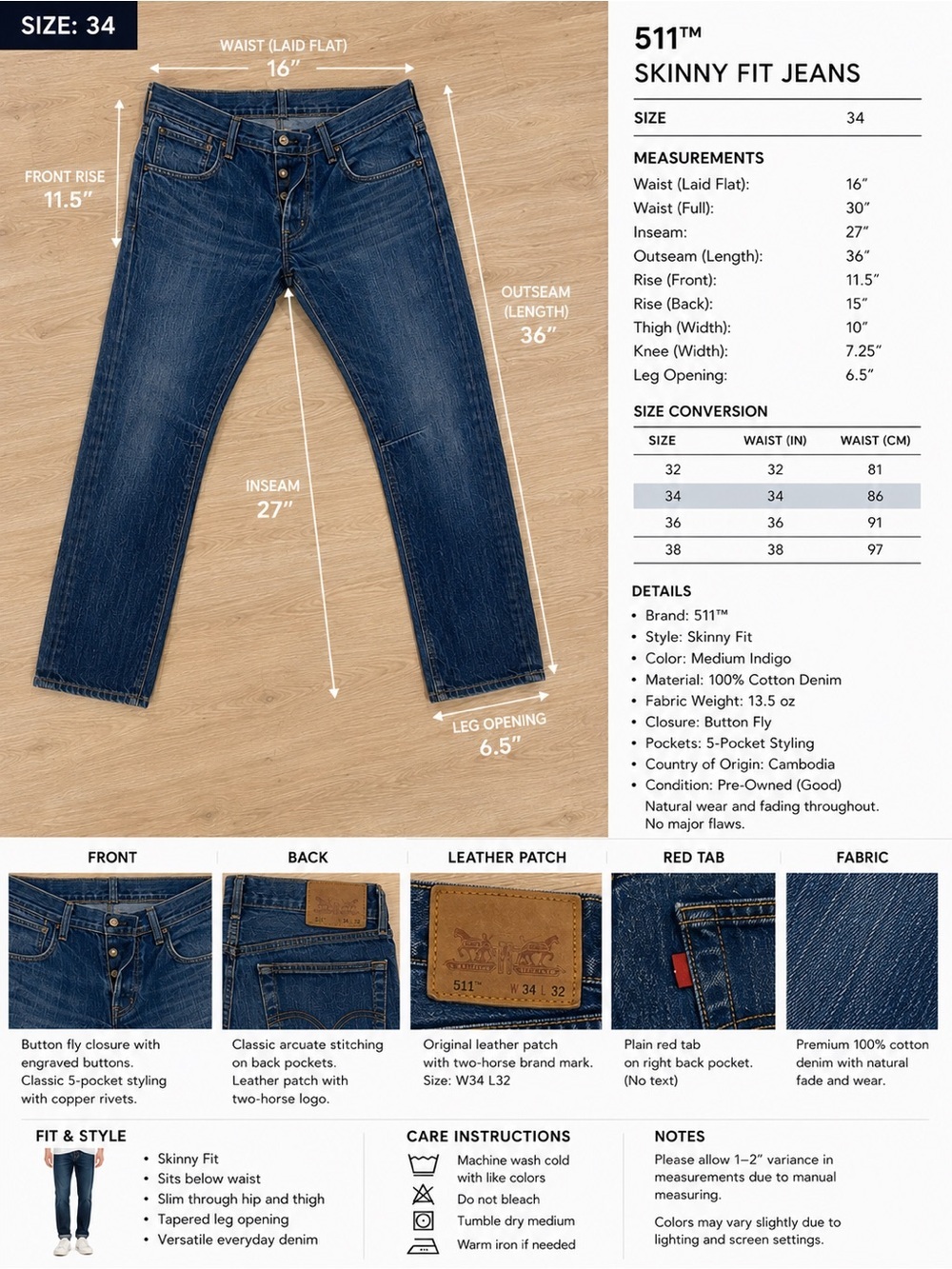 Levi's 511 Skinny Fit Jeans - Medium Indigo Blue